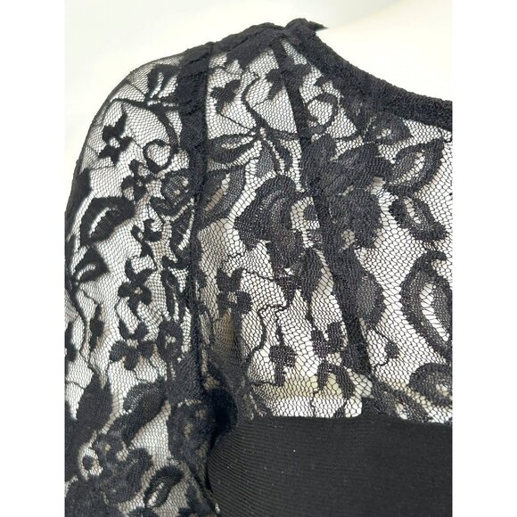 Chaps Black Lace- Trimmed Mini Dress S Petite Sheath Long Sleeve Cocktail Party - Picture 6 of 13